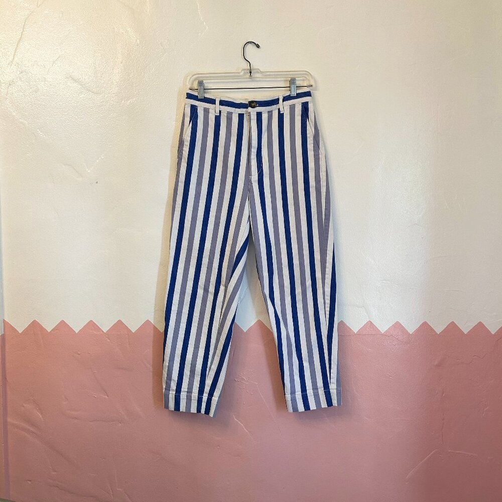 Madewell Blue and White Tapered Striped Jeans